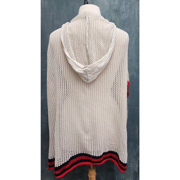 Lane Bryant Swimsuit Cover Up Summer Cardigan Size 14/20 Stripe Crochet Hooded - Picture 5 of 10